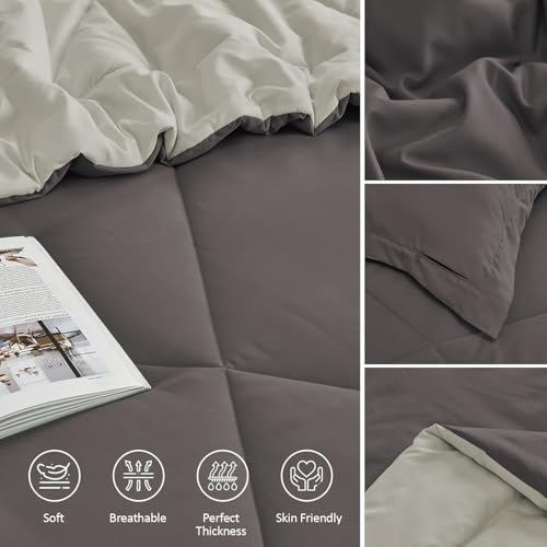 Image of FURBO Microfiber Reversible Comforter Set | Soft 200 GSM Lightweight All Season Quilt Blanket for Double Bed | Mocha & Cream (Without Pillow Covers)