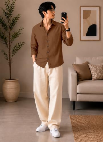 Trendy Threads Men's Full Sleeve Casual Shirt Khakhi M - Image 2