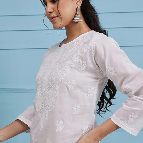 Image of Ada Hand Embroidered Lucknowi Chikankari Cotton Kurta for Women A133488