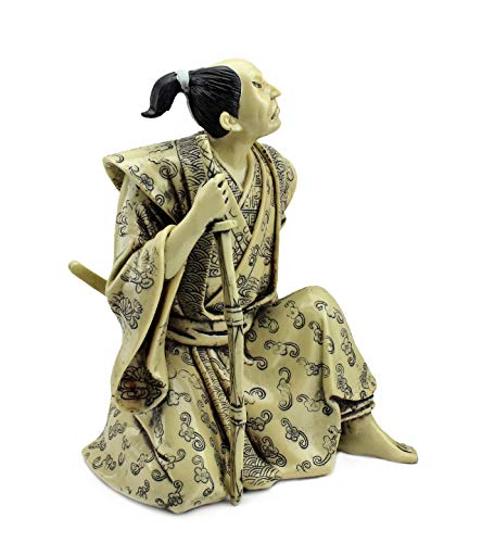 Japanese Okimono Geisha Figurine 芸者 げいしゃ and Samurai Warrior Bushi 武士 ぶし侍 Figurine Statue Set in Faux Ivory for Home Office Desktop Table Decor G16656 G16657 ~ WPYST
