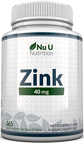 Zink 40 mg - 365 Zinktabletten niet Capsules (12 Manden Voorraad) - Zinkgluconaat met Hoge Sterkte Biedt 40 mg Elementair Zink - Veganistisch - Gemaakt in het VK door Nu U Nutrition