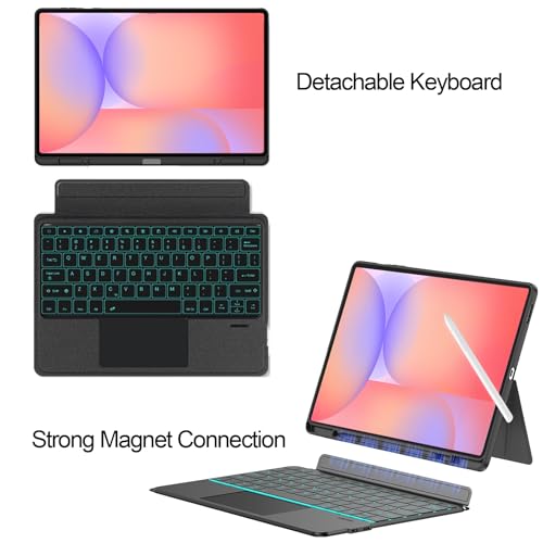 Image of for Samsung Galaxy Tab S10 FE | S10 Lite Keyboard Case 10.9 inch, S Pen Holder, 7 Color Backlit Keyboard with Trackpad, Detachable Cover with Adjustable Viewing Angle Stand for Tablet S9 FE | S9