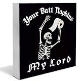 Funny Gothic Bathroom Sign Decor Halloween Skeleton Bathroom Wood Block Sign for Restroom Toilet Shelf Table Wall Decorations