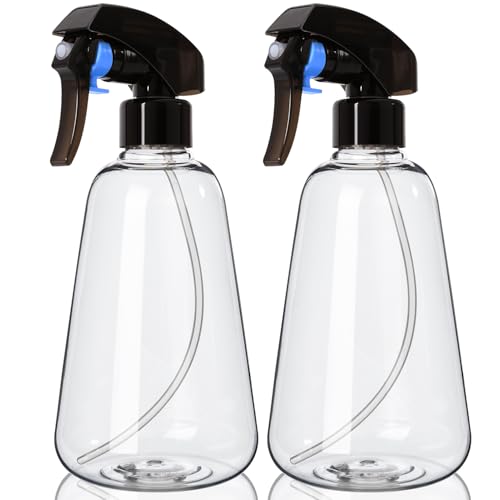 Spray Bottle 2 Pack, 16oz - Ultra Fine Mist, Plant Mister Hair Misting Empty Spray Bottles Indoor, Leak Proof Water Sprayer for Planting, Hair Care, Essential Oils, Cleaning Solutions (Clear)