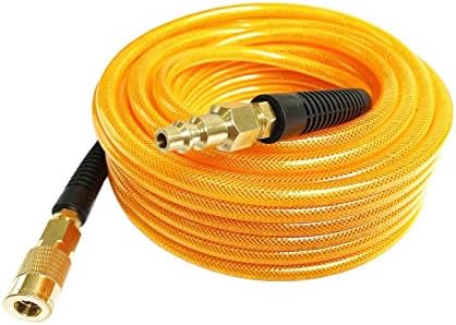 SANFU (PU) Polyurethane Reinforced 1/4”ID(6.3 x 9.8mm) x 100ft, Air Hose with 1/4-Inch Swivel Solid Brass Quick Coupler and Plug, Transparent Orange(100’)
