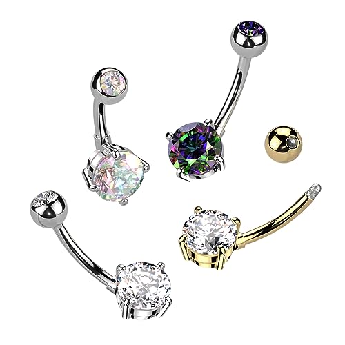 Pierced Owl 14GA ASTM F-136 Implant Grade Titanium Prong Set CZ Crystal Belly Button Ring3