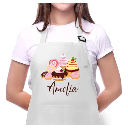 Personalized Baking Apron with Custom Name, Personalized Kitchen Apron Mother's Day Gift for Mom, Custom Art Gifts for Dad, Mother, Women, Adjustable Baker Apron for Women - Cute Aprons Funny Design
