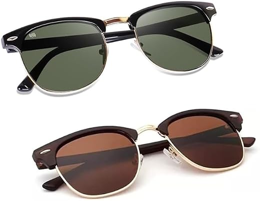 mashamart Club Master Riding Glasses (Pack Of 2) 100% Uv Protection,Mirrored Sunglasses For Men & Women Combo,Round