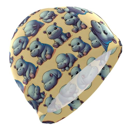 susiyo Lovely Hippo Animals Mens Swim Caps Polyester Swimming Hat for Adult and Youth