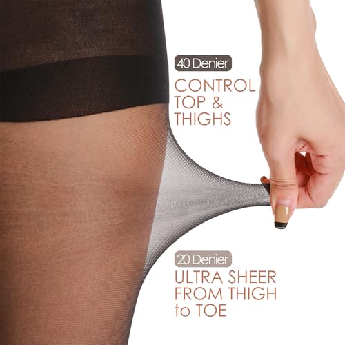 3 Pairs Women's Sheer Pantyhose - 20D Control Top Nylon Tights3
