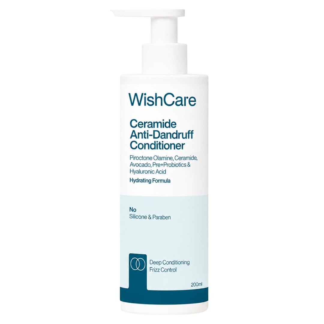 WishCare Ceramide Anti Dandruff Conditioner | Reduces Dandruff & Scalp Itchiness | Conditioner For Dry Hair, Frizzy Hair | With Piroctone Olamine & Hyaluronic Acid | 200ml