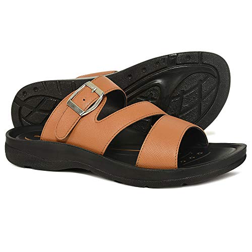 AEROTHOTIC Orthotic Comfort Slip On Sandals and Flip Flops with Arch Support for Comfortable Walk (US Women 9, Slit Tan)