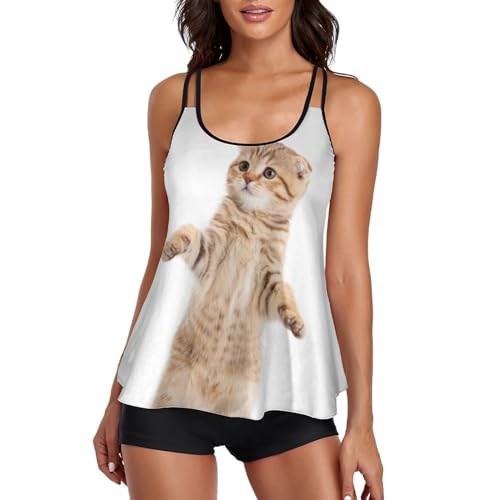 Tankini Chaton Debout pour femme avec short de garçon et robe de plage