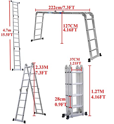 4.7m Multi Purpose Aluminum Ladder 14-in-1 Extension Folding Ladder with 1 Free Tray 4x4 Steps 15.5ft Heavy Duty Combination Ladder 2 4.7m Multi Purpose Aluminum Ladder 14-in-1 Extension Folding Ladder with 1 Free Tray 4x4 Steps 15.5ft Heavy Duty Combination Ladder - Image 2