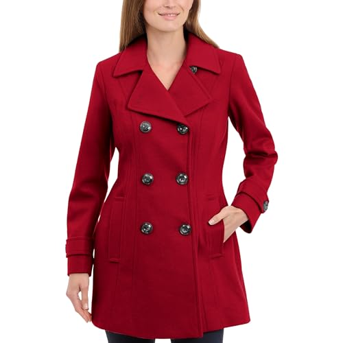 Anne Klein womens Classic Double-breasted Pea Coat, Red, Large US