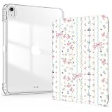 Idocolors Cute Case for 11 Inch iPad Air 2025 M3/iPad Air 2024 M2, Clear Acrylic Back Case with Pencil Holder, Detachable Mutil Angles Folding Y-Shaped Stand Cover, Floral Bunny