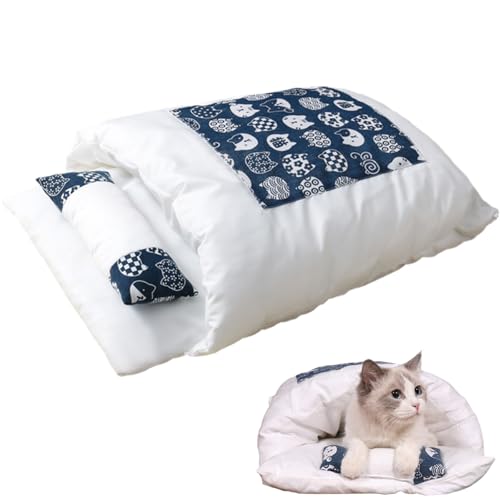 Gafutozm Katzenschlafsack Flauschig – Orthopädisches Katzenbett gegen Angst & Stress, Warmes Waschbares Kuschelbett für Katzen & Kleine Hunde (Blau, XL – bis 10 kg)