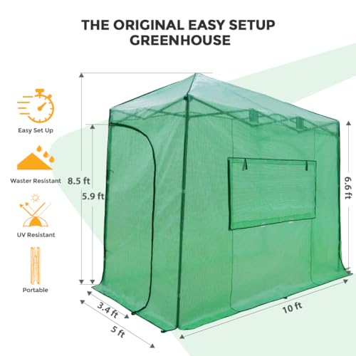 Image of EAGLE PEAK 10x5 Easy Setup Pop Up Greenhouse, Lean-to Design, Clear /Green