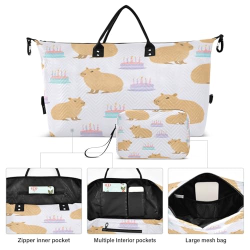 Travel Duffle Bag Weekender Bags Overnight Bag with Toiletry Bag Gym Duffel Bag Capybara Birthday Cake for Travel Business Trips Sport2