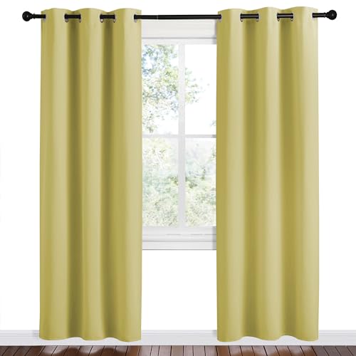 Image of NICETOWN Paler Yellow Room Darkening Curtains for Kitchen, Set of 2, 42 inches Wide by 78 inches Long, Window Treatment Thermal Insulated Solid Grommet Room Darkening Curtains /Drapes for Bedroom
