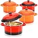 com-four® 4x Casseruola con coperchio in ceramica - Cocotte da forno con 300 ml ciascuna - pentole per forno in ceramica (4 pezzi - arancia. rosso)