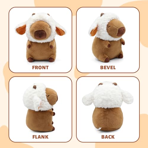 Image of Capybara Plush, Cute Capybara Plush Toy Wear Removable Lamb Hat, Kawaii Soft Capybara Plushie Pillow, 14 inch Capybara Stuffed Animal Hugging Plushy Gifts for Kids Adults (Medium)