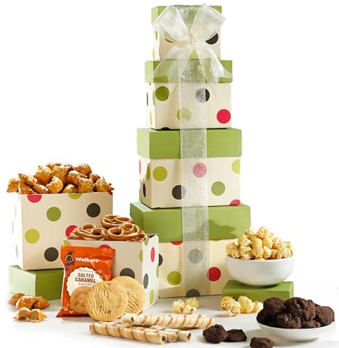 Broadway Basketeers Food Gift Basket Tower Snack Gifts for Women, Men, Families, College, Delivery for, Appreciation, Thank You, Birthday, Corporate, Get Well Soon Care Package