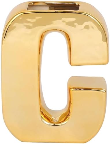 Miniatura 6 de Efavormart - Florero de cerámica chapada en oro brillante de 6 pulgadas, con letra C, macetero y centro de mesa