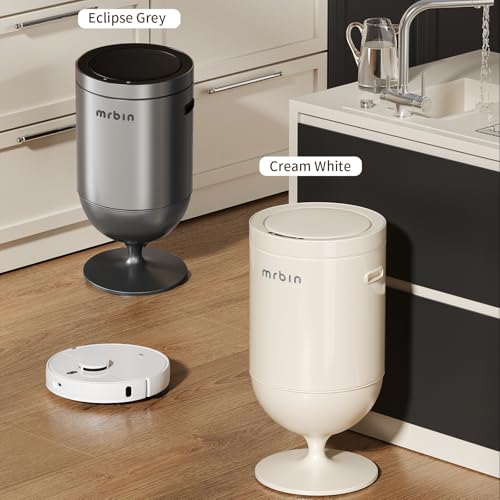 Image of MRBIN Metal Bathroom Motion Sensor Trash Can with Lid, 5.3 Gallon Wine Glass Shaped Automatic Waste Basket Touchless, Smart Round Tall Garbage with High Leg for Office, Bedroom, Kitchen, Cream White