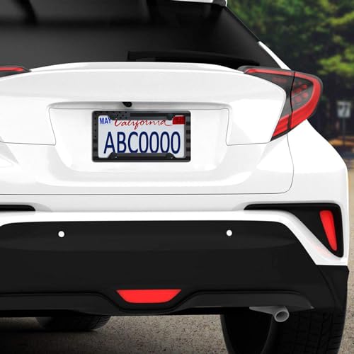 Image of BGGTMO American Flag License Plate Frames, 2 Pack Front Rear Aluminum | Black Gray Patriotic USA Stars and Stripes, Brushed Aluminum-Plastic Material, Car Tag Holder with Screws Caps