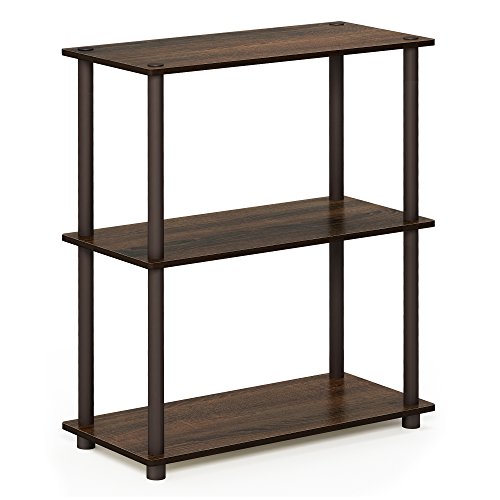 Image of Furinno TURN-N-TUBE Storage Shelves, 3-Tier Book Shelf, Corner Shelf, Toolless Open Shelves, for Organization and Storage, Living Room, Garage, Home Office, Walnut