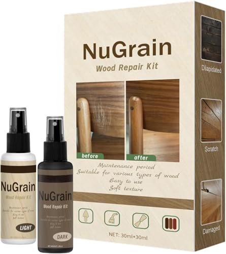NuGrain Wood Repair Kit | Restore a Finish for Wood | Floor Cover Nicks and Scratches | Perfect Color Match for Any Wood Tone-1 Pack /2bottle