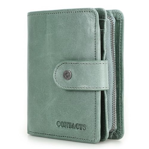 Men's Bifold Wallet with Hasp Snap Zipper Closure Leather RFID Protection, 12 Card Slots, 2 Bill Compartments, Coin Pocket for Daily Use (Cyan)