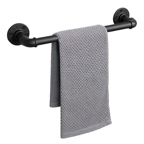 Jeasor Industrial Pipe Towel Rack Towel Bar Heavy Duty Wall Mounted Rustic Farmhouse Bath Towel Holder for Bathroom (Black 16 inch)