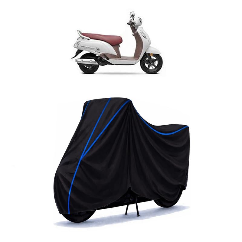 Image of Scooty Cover Water Resistant for Access 125 SE | Universal Scooter & Bike Cover | Heavy Duty UV Dust, Rain & Scratch Protection | Elastic Fit All Weather Indoor Outdoor | Black with Blue Piping
