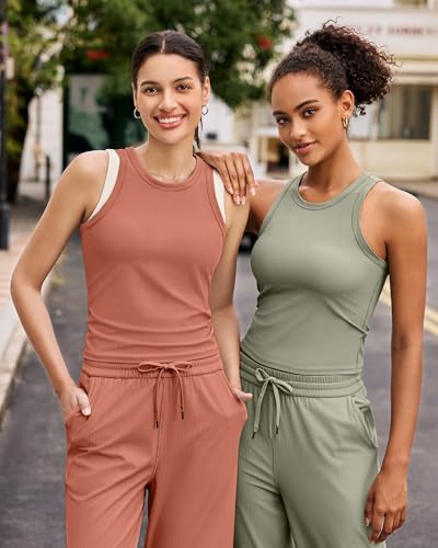 Image of G4Free Workout Tank Tops for Women Slim Fitted Racerback Ribbed Athletic Gym Yoga Tanks Summer Casual