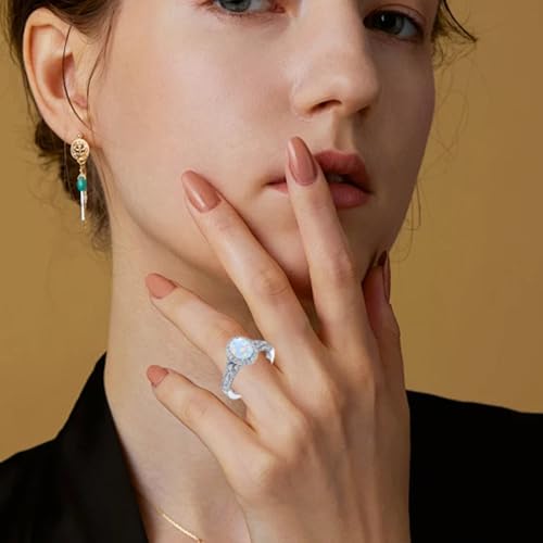 Vintage Opal Engagement Rings for Women Opal and Moissanite Rings 925 Sterling Silver 10K 14K 18K Gold October Birthstone Rings Anniversary Promise Rings for Her2