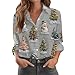 Womens Christmas Shirts Oversized Casual T Shirt Button Down Fashion Printed Tops Long Sleeve Loose Comfy Blouse