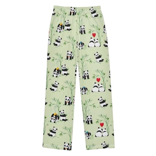 Panda Leaves Love Boys Long Pants Soft Trousers Elastic Waist Kids Lounge Bottoms with Pockets S-XL