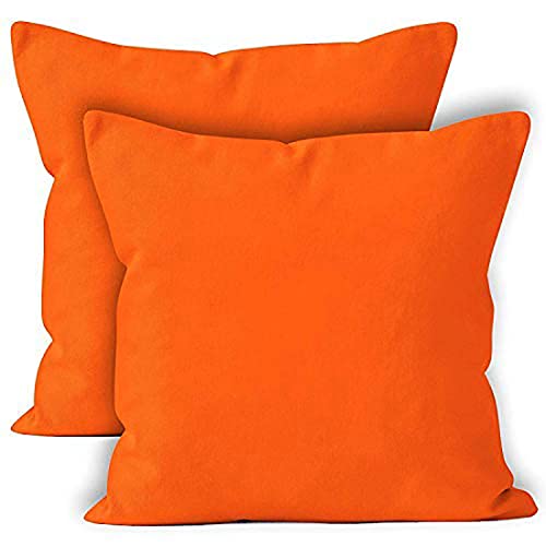 Encasa Homes Housses de Coussin Lot de 2 (40 x 40 cm) - Orange - Doux Coton Toile Teint Rectangulaire Taie Oreillers Coloré Decoratif pour Maison Decor Salon Chambre Canapé Lavable - importé