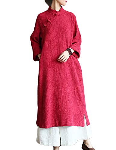 Image of LUZU JUNU Spring Women Dresses Chinese Dress Traditional Collar Vintage Cotton Linen Robe Cheongsam Dresses