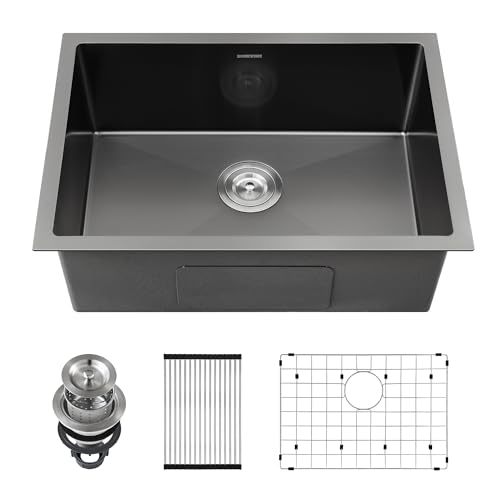 Image of 25-inch Black Undermount Kitchen Sink, SINKVINE Stainless Steel Single Bowl