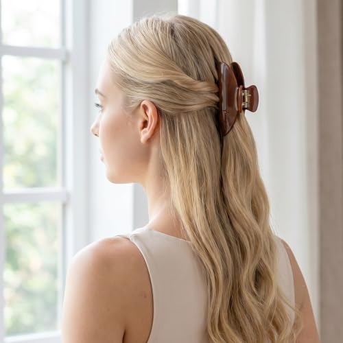 Pinza de cabello Banana diseño francés de acetato celuloide, 4 pulgadas, accesorios de moda para mujeres y niñas, para todo tipo de cabello (Marrón) miniatura 5