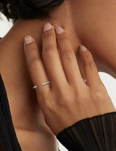 Ladylike Moissanite Open Rings for Women Half Eternity Wedding Band S925 Sterling Silver Adjustable Dainty Stackable Engagement Ring Anniversary Band for Her2