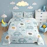 Feelyou Cartoon Elephant Bedding Set for Boys Girls Full, Kids Zoo Animal Comforter Set Rainbow Elephant Comforter Wildlife Duvet Set 3Pcs