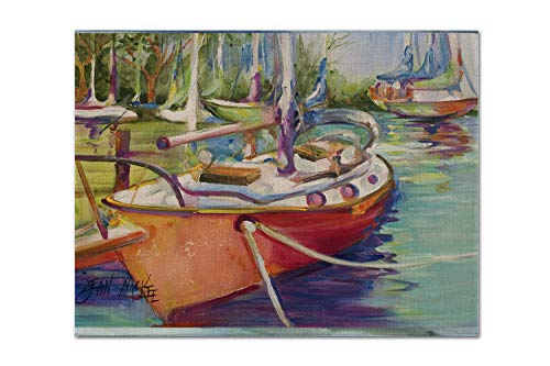 Caroline's Treasures JMK1028PLMT Red Sailboat Fabric Placemat Washable Placemat Dinner Table Decor No Ironing Linen Look