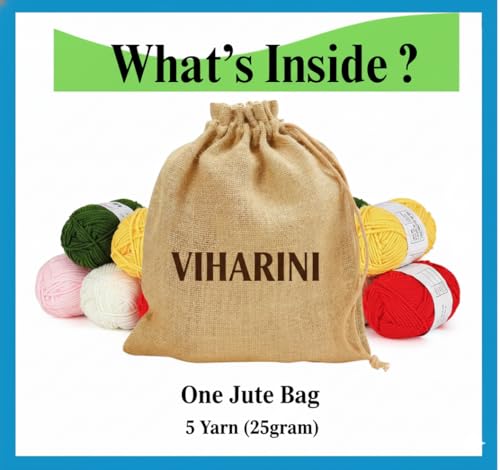 Image of VIHARINI Crochet Kit for Beginners with Yarn, Crochet Hooks, Stitch Markers, Knitting needles, DIY Tools & Crochet Thread - Complete Crocheting Set for Adults and Kids (Multi-Colour) with Drawstring bag (5 yarn set with Bag)