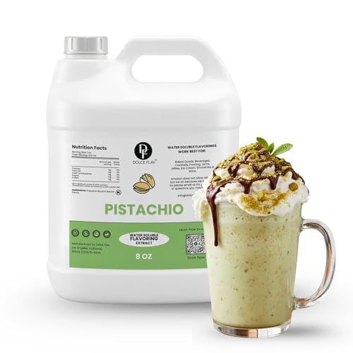 Image of Dolce Flav Pistachio Extract - 8 Ounce Water-Soluble Kosher, Sugar-Free, Concentrated Nutty Pistachio Flavor for Baking, Ice Cream & Pastries, Includes Measured Dropper