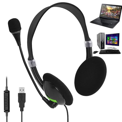 Auriculares de conferencia – Auriculares con micrófono de ordenador, auriculares de palo ajustable con silencio de volumen | Auriculares profesionales para software de chat, centro de llamadas, chat