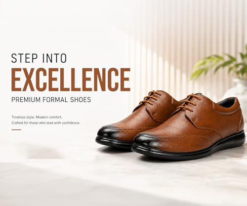 Image of Kraasa Men's Formal Lace-Up Shoes | Vegan Leather Upper | Airmix Sole | High Cushioning | Lightweight & Comfortable Office Dress Shoes